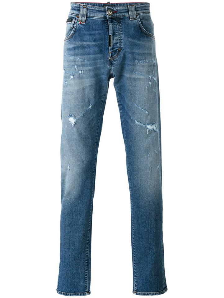 Philipp Plein - Distressed Slim-fit Jeans - Men - Cotton/spandex/elastane - 33, Blue, Cotton/spandex/elastane