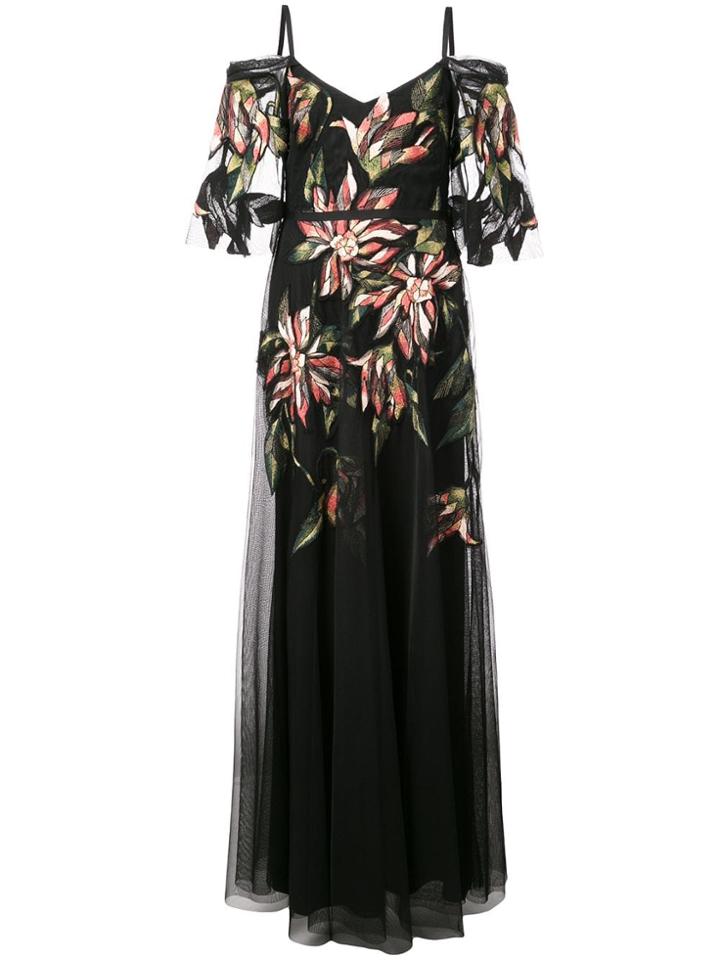Marchesa Notte Appliqué Detail Evening Dress - Black