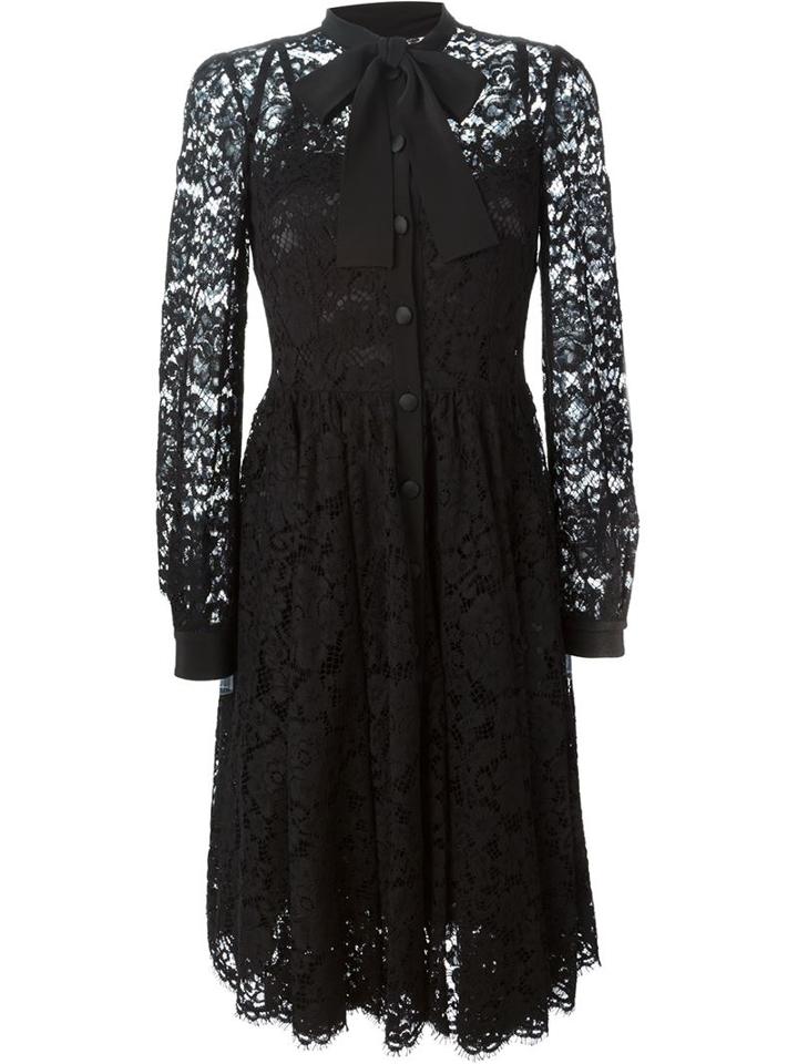 Dolce & Gabbana Floral Lace Dress, Women's, Size: 42, Black, Cotton/viscose/polyamide/polyamide