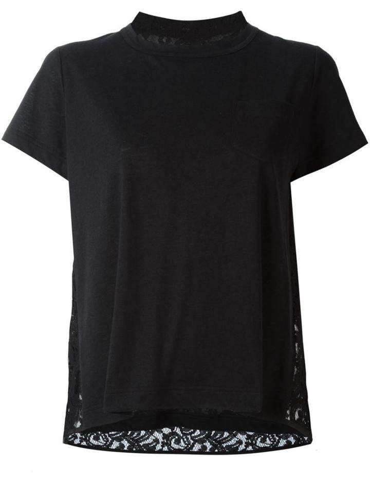 Sacai Lace Insert T-shirt, Women's, Size: 2, Black, Linen/flax/polyester