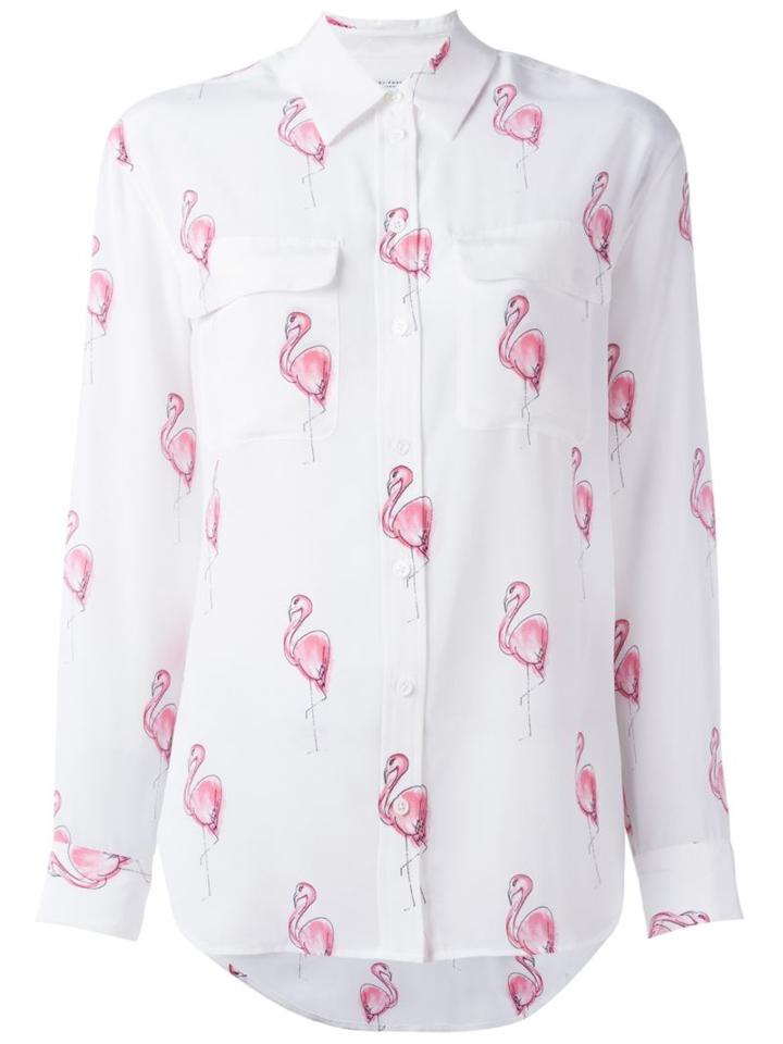 Equipment Flamingo Print Shirt, Women's, Size: Small, White, Silk