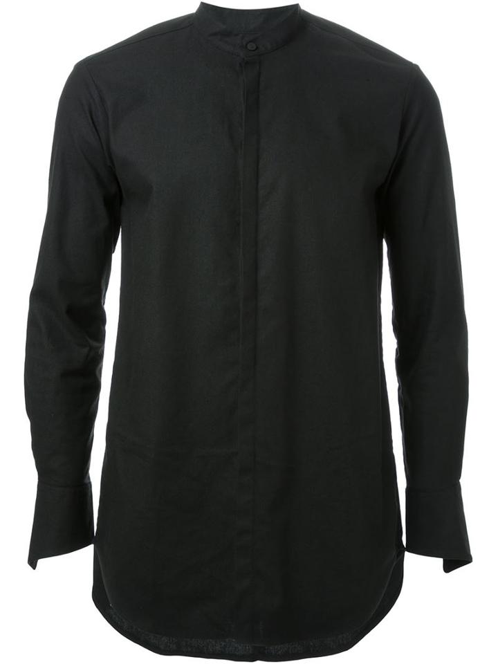 Strateas Carlucci Stand Collar Shirt, Men's, Size: Small, Black, Linen/flax/wool