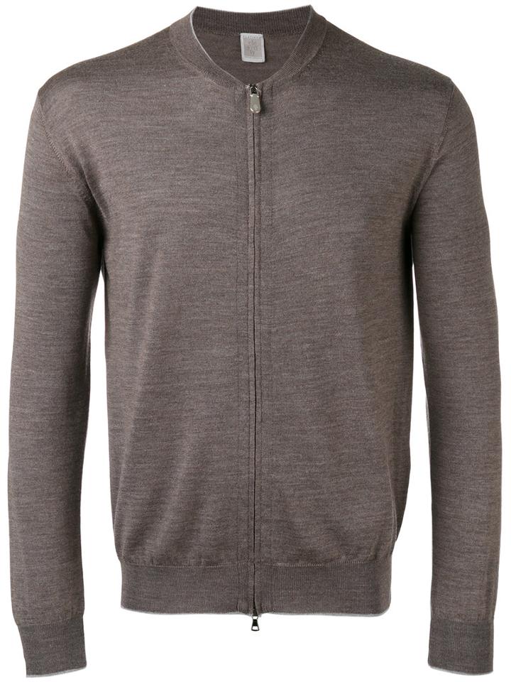 Eleventy - Zipped Jumper - Men - Silk/merino - Xxl, Brown, Silk/merino