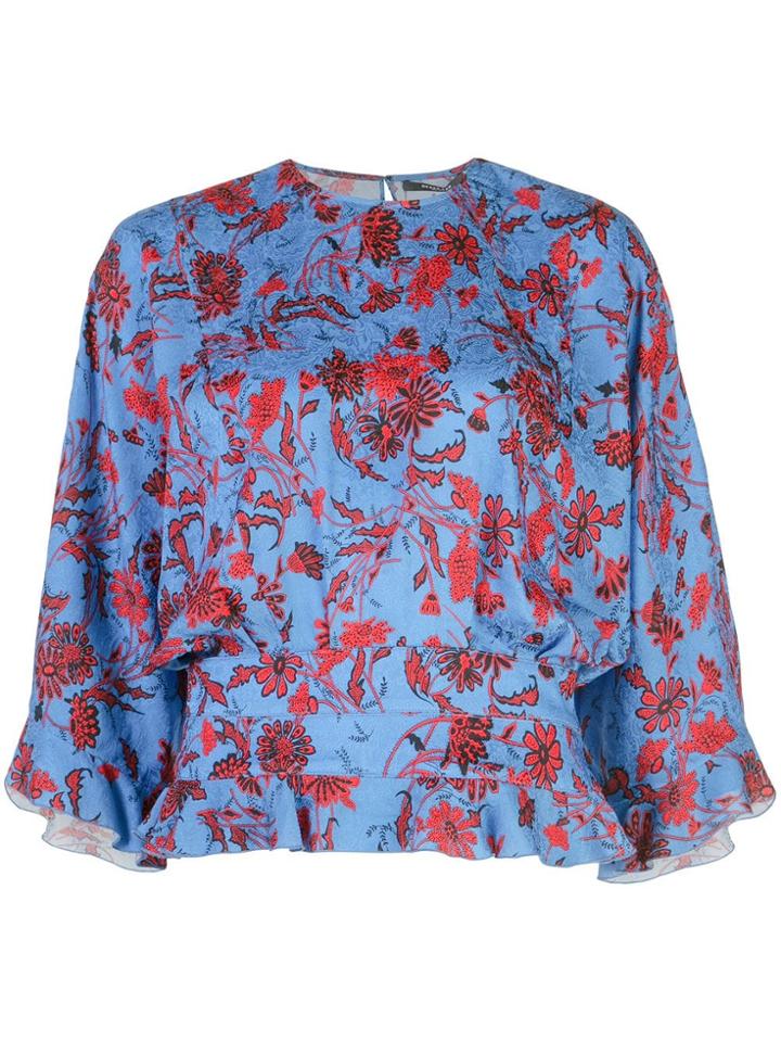 Derek Lam Short Sleeve Nightshade Floral Blouse With Ruffle Hem Detail