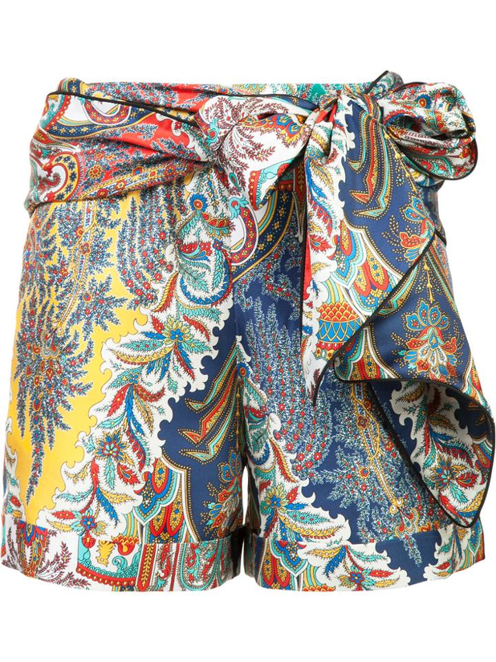 Oscar De La Renta Tie Up Printed Short - Multicolour