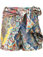 Oscar De La Renta Tie Up Printed Short - Multicolour