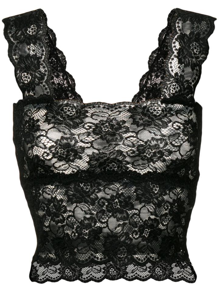 Mm6 Maison Margiela Semi-sheer Floral Lace Top - Black