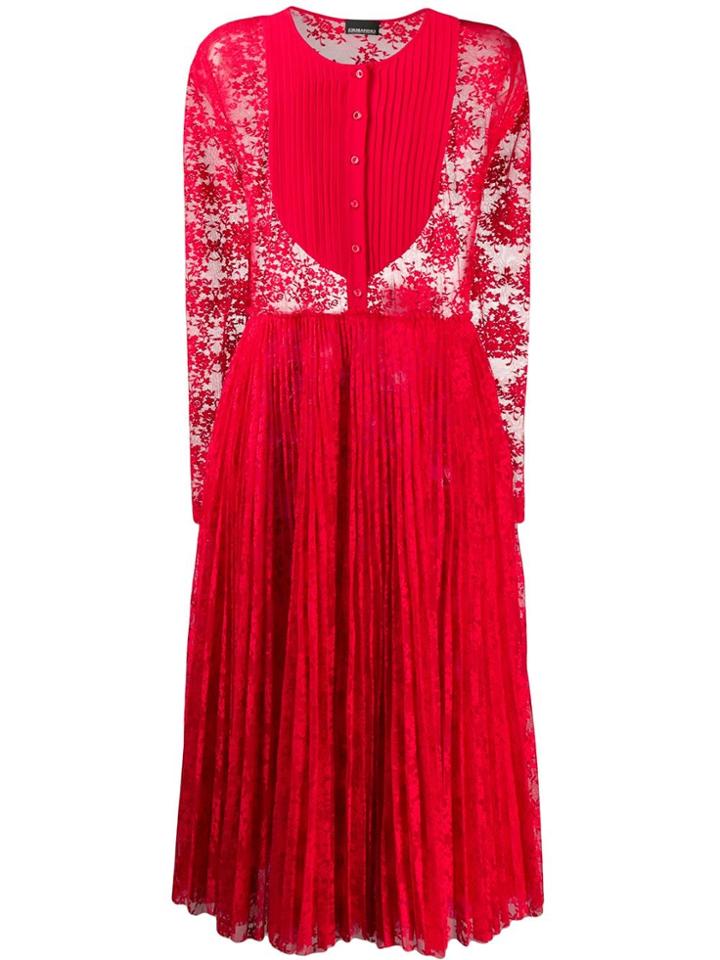 Ermanno Ermanno Pleated Lace Panel Dress - Red