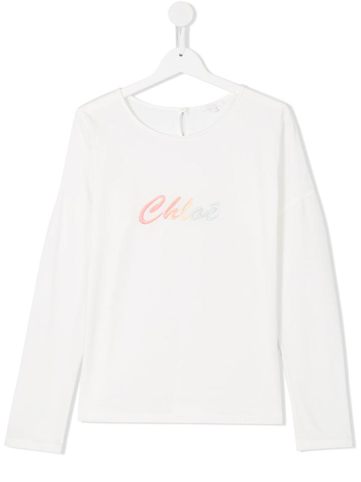 Chloé Kids - Logo Longsleeved T-shirt - Kids - Cotton/modal - 14 Yrs, Girl's, White