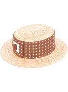 Kreisi Couture - Polka Dot Panel Hat - Women - Straw - 57, Nude/neutrals, Straw