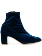 Rupert Sanderson Velvet Block Heel Ankle Boots - Blue