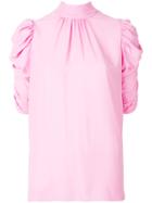No21 Ruched Sleeve Tie-neck Blouse - Pink & Purple