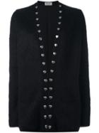 Saint Laurent Oversized Heart Studded Cardigan, Women's, Size: Xs, Black, Silk/polyamide/metal (other)