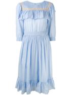 Masscob Ruffled Bib Dress, Women's, Size: Medium, Blue, Silk/cotton