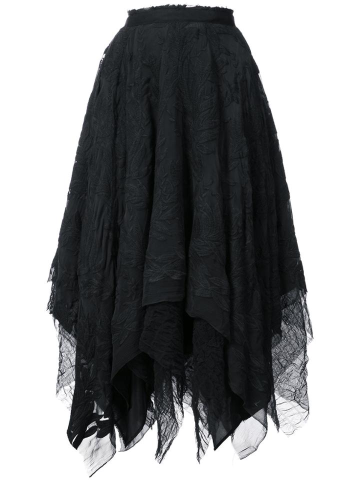 Marc Le Bihan Floral Embroidered Asymmetric Skirt - Black