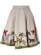 Alice+olivia Embroidered Animals Skirt, Women's, Size: 4, Nude/neutrals, Linen/flax/polyester/spandex/elastane