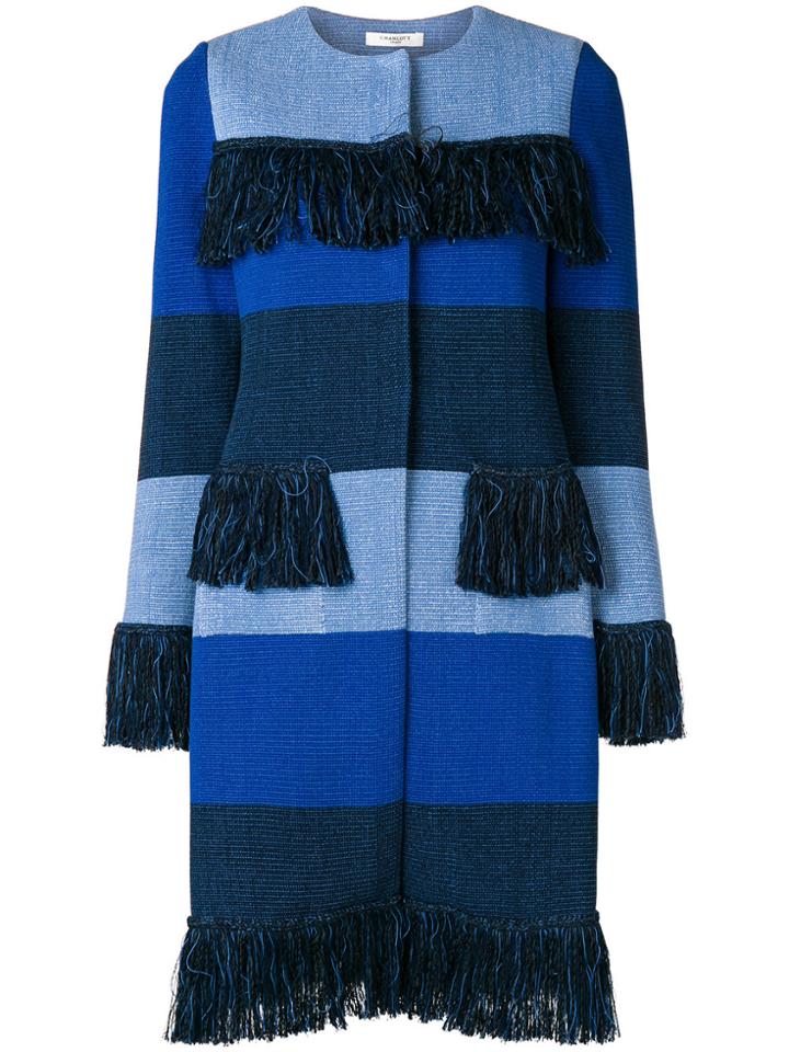 Charlott Striped Frayed Coat - Blue