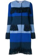 Charlott Striped Frayed Coat - Blue