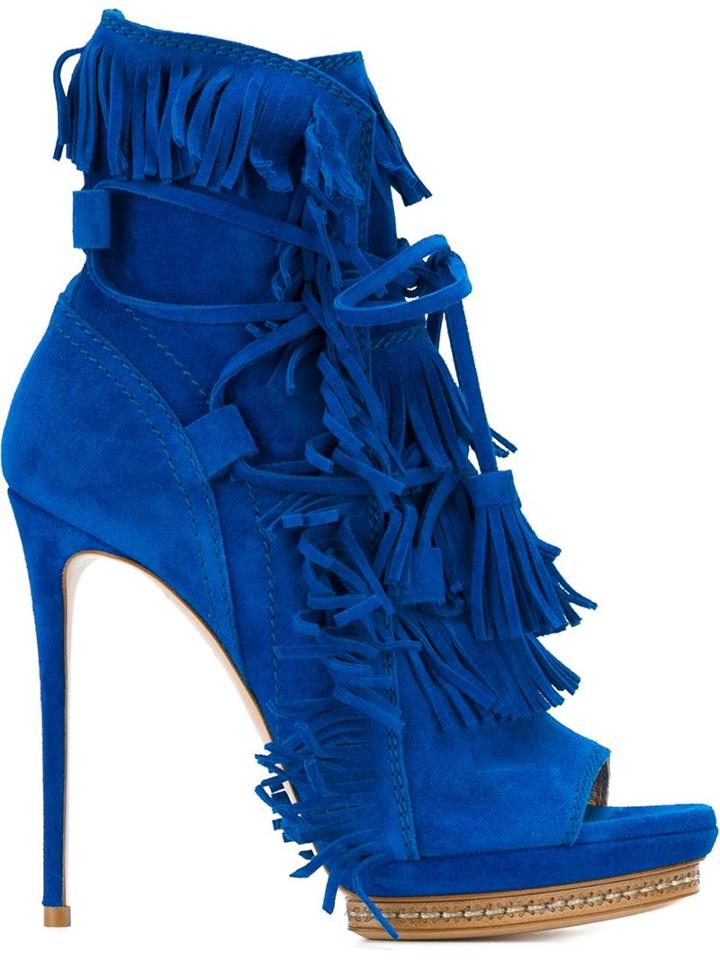 Casadei Fringed Open Toe Boots