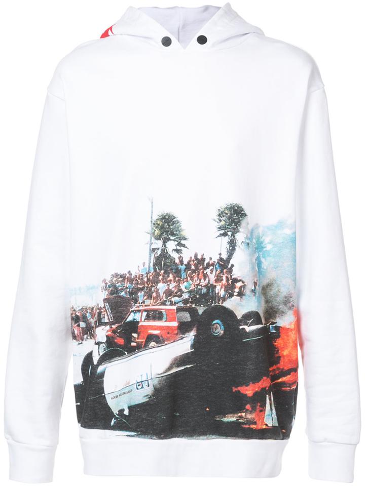 Palm Angels Burning Car-print Hoodie - White
