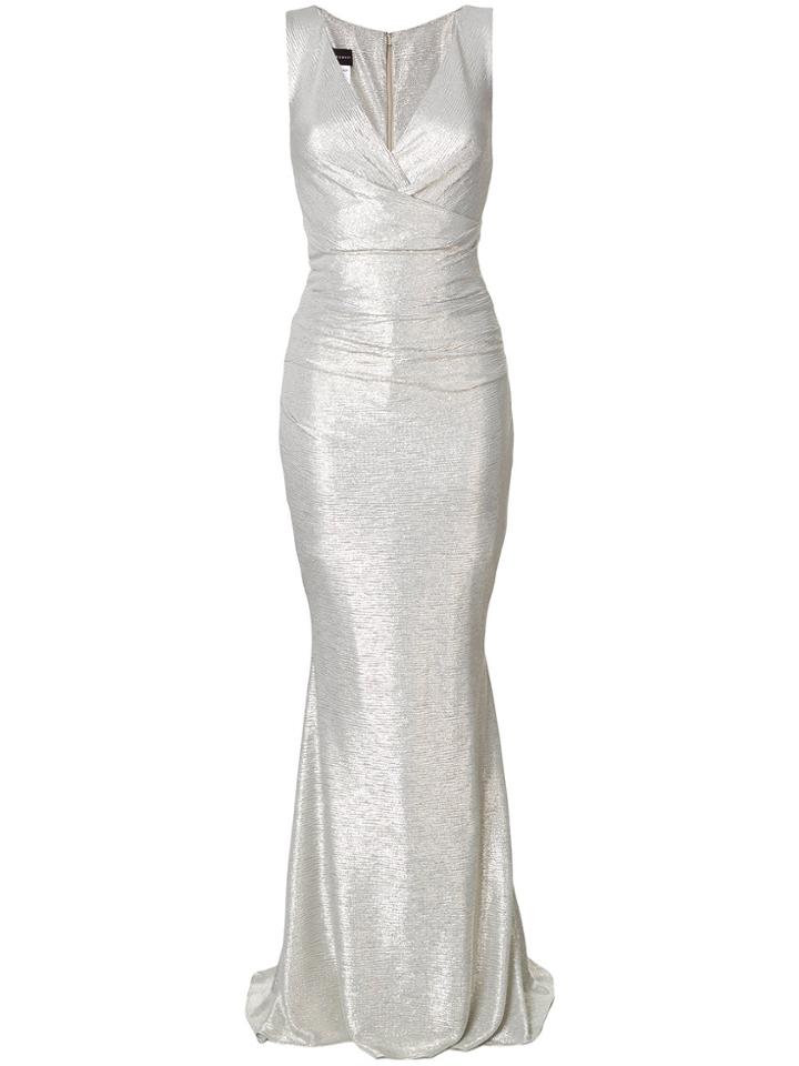 Talbot Runhof V-neck Ruched Gown - Grey