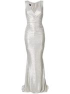 Talbot Runhof V-neck Ruched Gown - Grey