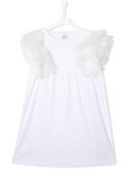 Douuod Kids Tulle Sleeve Jersey Dress - White