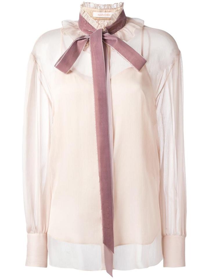 See By Chloé Velvet Collar Blouse, Women's, Size: 38, Nude/neutrals, Polyamide/viscose/polyester