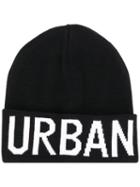 Les Hommes Urban Logo Print Beanie - Black