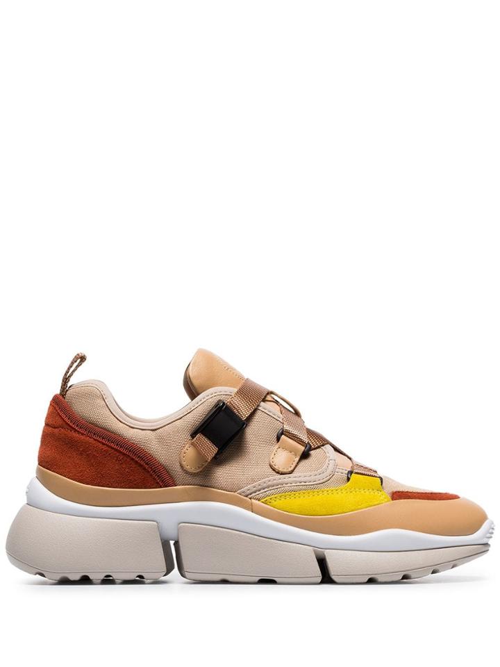 Chloé Nude Sonnie Leather And Canvas Sneakers - Neutrals