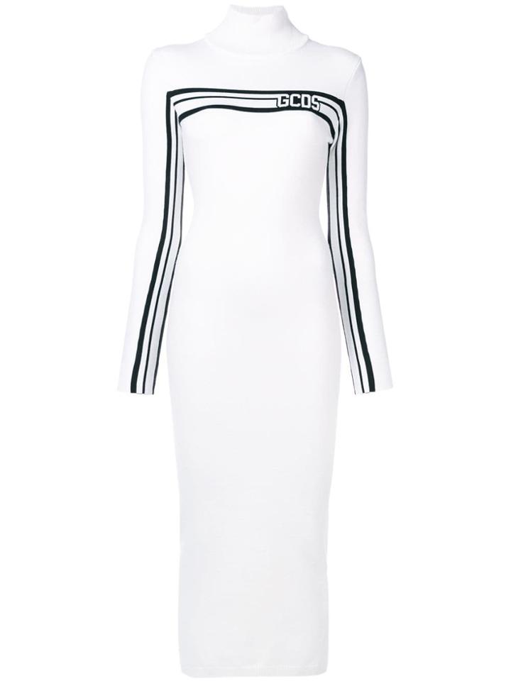 Gcds Logo Stripe Sweater Dress - White