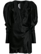 Rotate Puffball Sleeve Draped Dress - Black