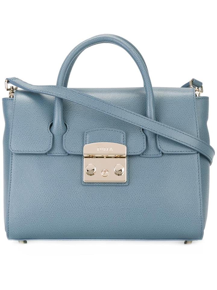 Furla Metropolis Tote, Women's, Blue, Leather/nylon/viscose