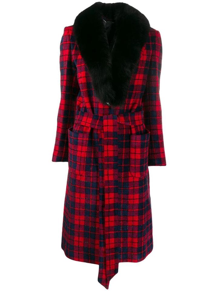 Philipp Plein Fur Lined Tartan Coat - Black