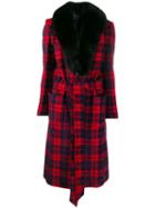 Philipp Plein Fur Lined Tartan Coat - Black