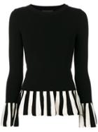 Boutique Moschino - Striped Ruffle Jumper - Women - Polyester/viscose - 42, Black, Polyester/viscose