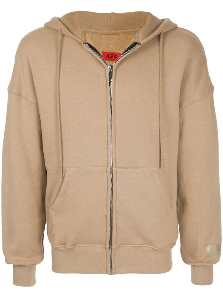 424 Fairfax Long Sleeved Zipped Hoodie - Brown