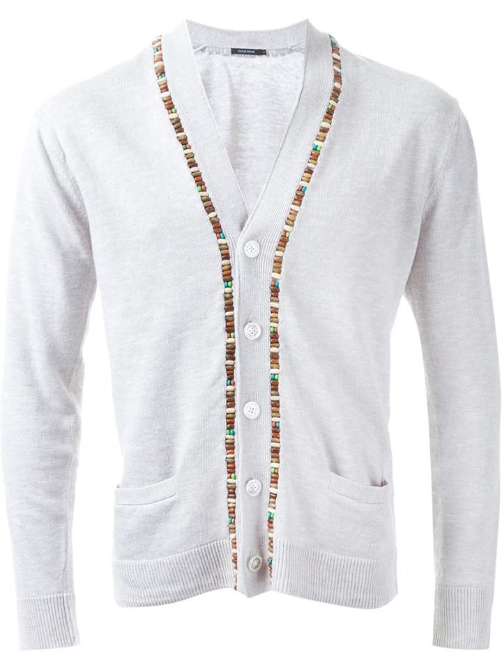 Guild Prime Beaded Fastening Button Down Cardigan, Men's, Size: 2, Grey, Cotton/ramie