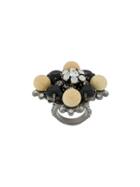Chanel Vintage Maltese Cross Jeweled Ring - Black