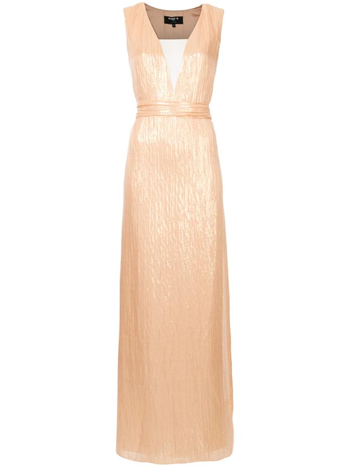 Paule Ka Woven Plunge Column Dress - Metallic