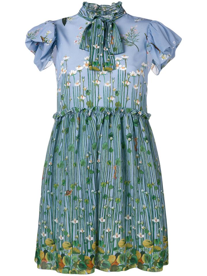 Red Valentino Printed Tie Neck Dress - Blue