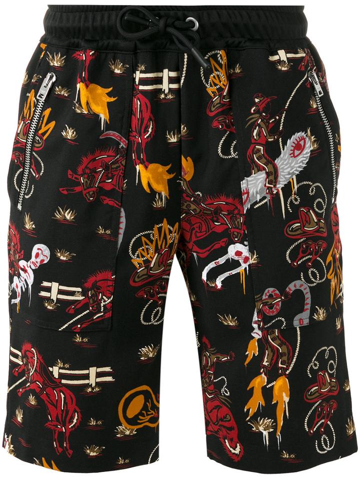 Coach Cowboy Print Drawstring Shorts, Men's, Size: Medium, Black, Wool/polyester/cupro