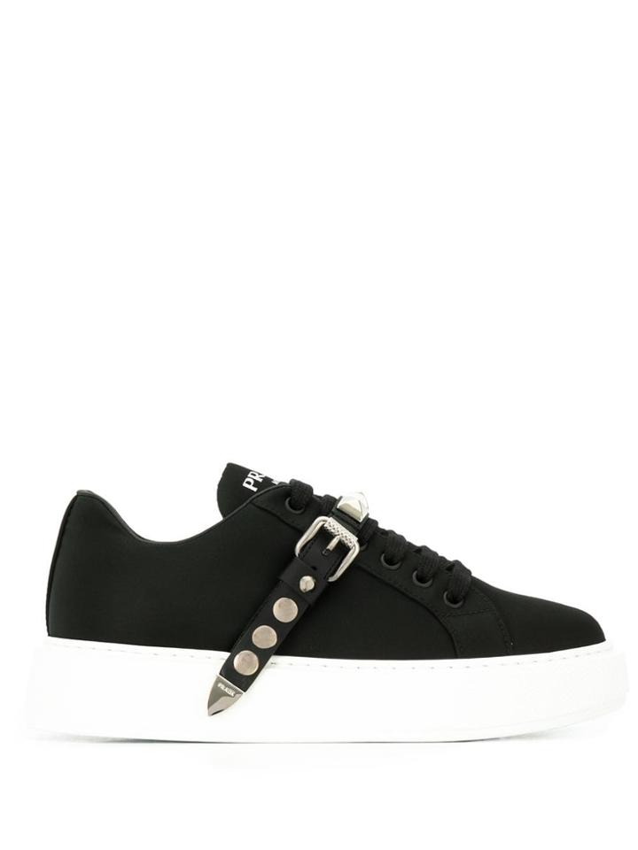 Prada Studded Strap Sneakers - Black