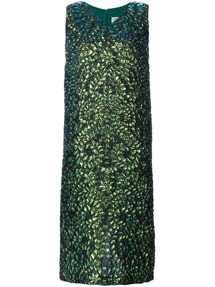Maison Margiela Lizard Print Dress, Women's, Size: 40, Green, Silk/nylon/polyester/acetate
