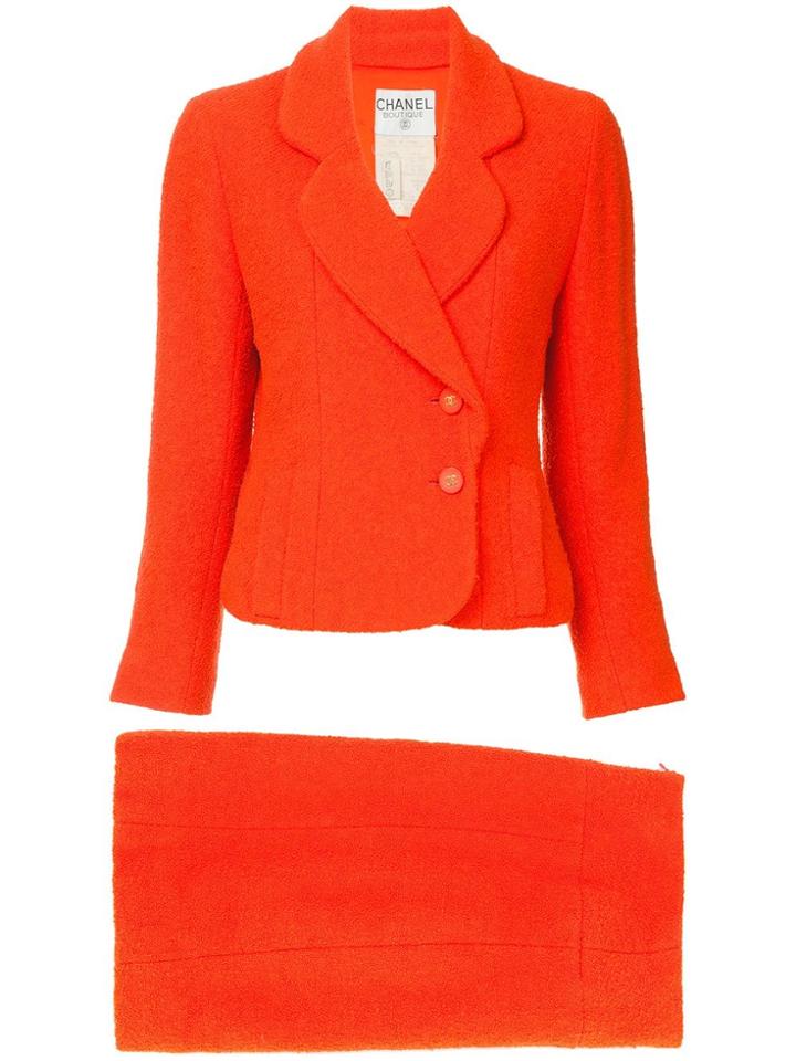 Chanel Vintage Long Sleeve Tweed Suit Skirt - Orange