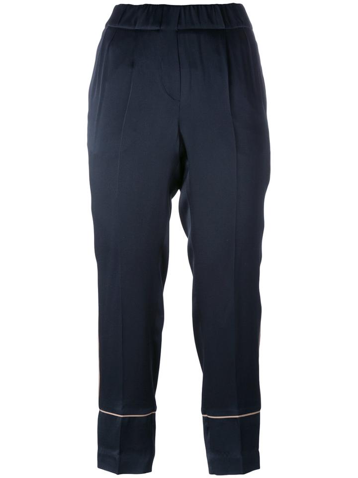 Brunello Cucinelli Contrast Trim Tailored Trousers, Women's, Size: 42, Blue, Acetate/viscose