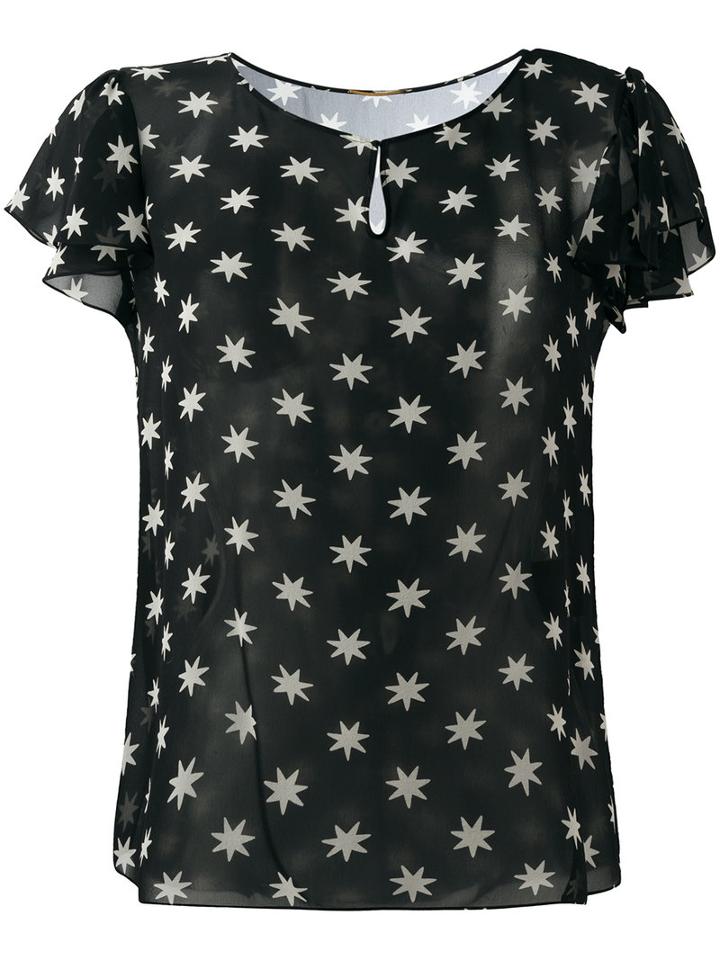 Saint Laurent - Star Print Sheer Blouse - Women - Silk - 36, Black, Silk