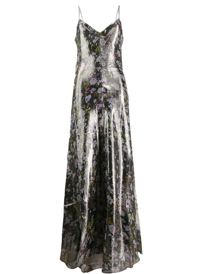 Ganni Floral Printed Lurex Dress - Grey