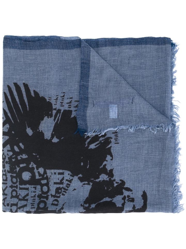 Junya Watanabe Comme Des Garçons Man Skull Print Scarf, Men's, Blue, Cotton/cashmere