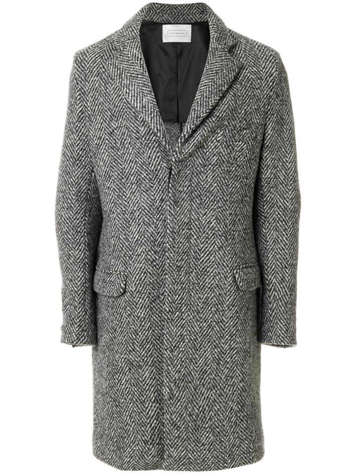 Route Des Garden Chevron Knit Single Breasted Coat - Grey